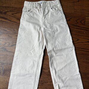 Zara High Waisted Wide Leg Cream Jeans, Red Hem design Size 0